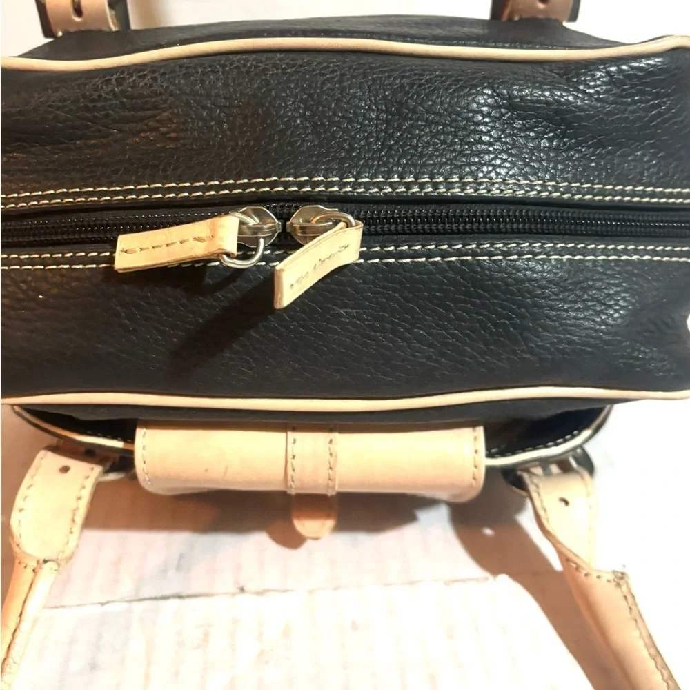 GUIA’S black leather satchel handbag with beige trim
